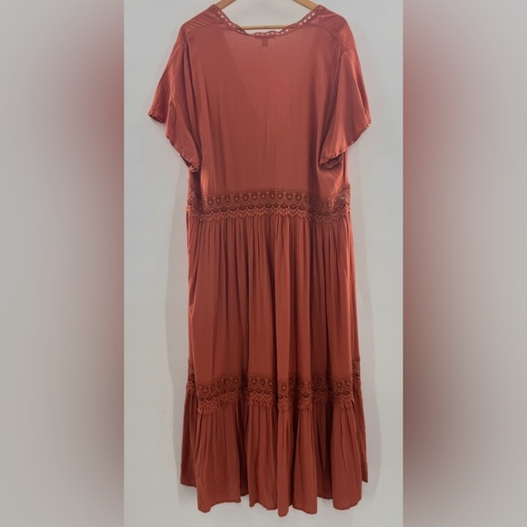 Torrid Duster Length Kimono Tie Front Lace Details in Orange Rust Size 2X - Picture 11 of 15